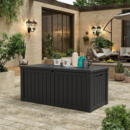 Outdoor Storage Box, 150 Gallon Large Outdoor Resin Deck Box, Storage Waterproof Boxes Lockable Lid for Garden Tools, Pool Supplies, Patio Furniture and Cushions, Black2