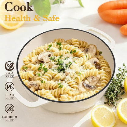 6QT Enameled Cast Iron Dutch Oven with Lid, Versatile Heavy-Duty Cookware Pot for Baking Bread, Braising, Soups & Stews, Oven & Stovetop Safe with Heat Resistant Gloves（Cream White）7