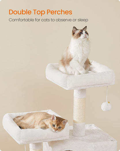 Feandrea Cat Tree, 45.3-Inch Cat Tower, Plush Condo Scratching Post, White | 45.3-Inch Cat Tower, Plush Condo with Scratching Post, Ramp, Perch, Spacious Cave, Cream White3