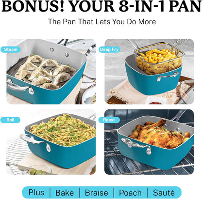 20 Piece Pots and Pans Set Nonstick Cookware Set, Pot and Pan Set, Kitchen Cookware Sets, Ceramic Cookware Set, Ceramic Pots and Pans Set, Pot Set, Dishwasher Safe, Aqua Blue6