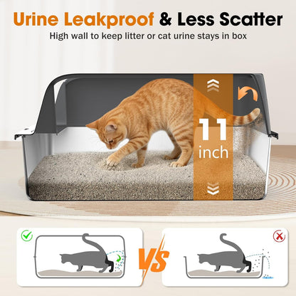2PACK Stainless Steel Litter Box, Extra Large Litter Boxes for Big Cats, XL Metal Cat Litter Box with Lid High Sides, Anti-Urine Leakage, Non-Sticky, Scoop Included2
