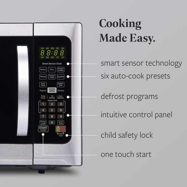 1.2 Cu. Ft. Countertop Microwave Oven – 1000 Watts Power, Smart Sensor Auto Cook Settings, Defrost, Easy Clean and Child Safety Lock - Stainless3