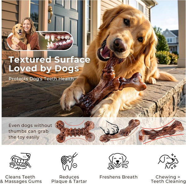 Kseroo 3-Pack Indestructible Dog Chew Toys for Aggressive Chewers, 25-90Lbs | Bacon Flavored Rock-Hard Solid Nylon Dog Bones for Medium & Large Breeds, Keeps Them Busy, Dental Textured, Long Lasting - XL4