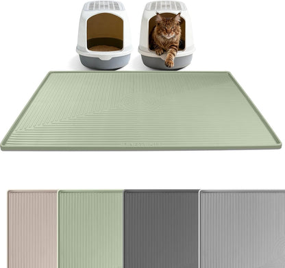 Silicone Cat Litter Mat 47" X 35" Cat Mat for Litter Box, Khaki | Extra Large Cat Litter Trapping Mat for Floor, Waterproof, Non-Slip Kitty Litter Box Mat with Raised Edge, Easy to Clean16