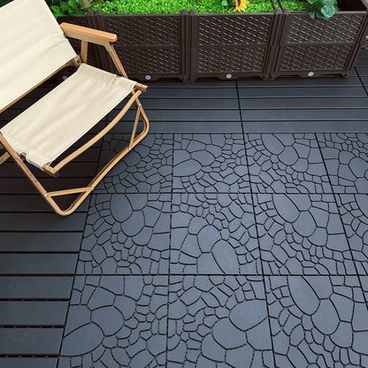 44-Pack Interlocking Deck Tiles, 12"X12" Stone Texture PP Waterproof Flooring, All-Weather Anti-Slip Patio Tiles for Indoor/Outdoor,Poolside, Garden, Balcony, Patio,Easy DIY Installation,Gray6