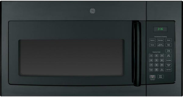 GE JVM3160DFBB 30" Over-The-Range Microwave Oven with 1.6 Cu. Ft. Capacity in Black | 1.6 Cu Ft Capacity, 1000W, 300 CFM 2-Speed Vent, Auto and Time Defrost, Convenience Controls1
