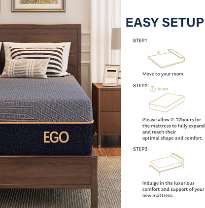 EGOHOME Queen 12" Copper Gel Memory Foam Mattress Pressure Relief Medium | Fiberglass Free, Back Pain Relief, Graphene Tech Cover, ICA Endorsed, Certipur-Us, Motion Isolation, Mattress in Box, Medium6