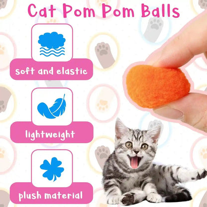 2 Cat Toy Launchers & 100 Cat Pom Pom Balls,Cat Toys Balls Launcher,Launch Ball Interactive Toy,Silent Plush Elastic Ball for Kitty6
