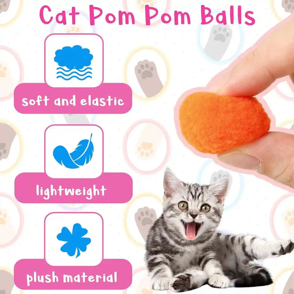 2 Cat Toy Launchers & 100 Cat Pom Pom Balls,Cat Toys Balls Launcher,Launch Ball Interactive Toy,Silent Plush Elastic Ball for Kitty6