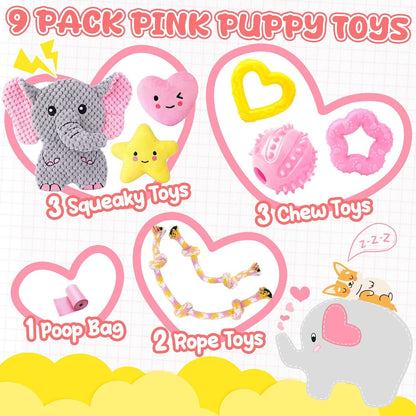 XIUGOAL Pink Puppy Toys - 9 Pack Puppy Chew Toys for Teething, Enrichment Dog Toys for Small Dogs to Keep Them Busy, Squeaky Plush Toy for Boredom2