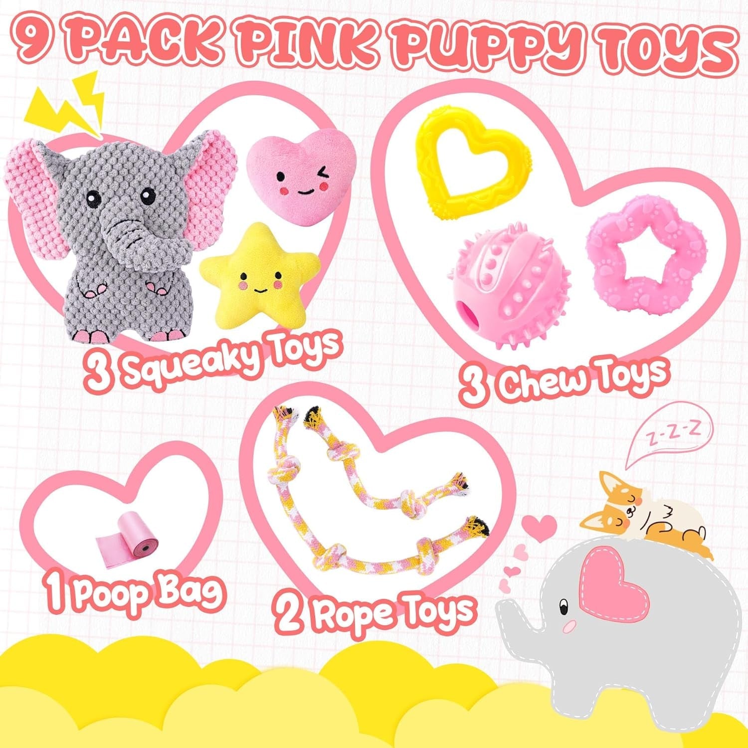 xiugoal-pink-puppy-toys-9-pack-puppy-chew-toys-for-teething-enrichment-dog-toys-for-small-dogs-to-keep-them-busy-squeaky-plush-toy-for-boredom