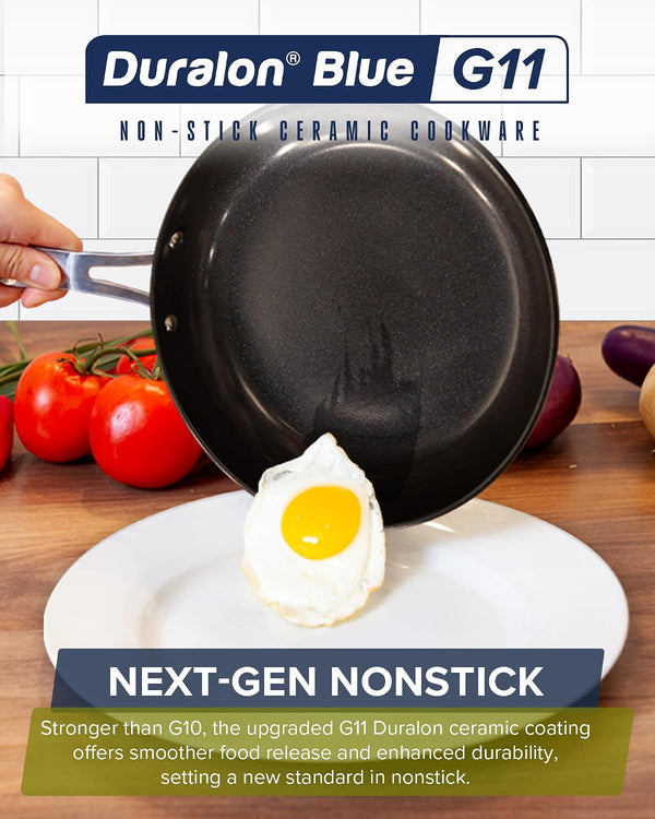 Healthy G11-Pots and Pans Set Non Stick, Works on All Stovetops | 9H Near-Diamond Hardness Scratch-Resistant, PFAS Free, with Frying Pans, Saucepans & Glass Lids, Stay-Cool Handles, Cool Gray8