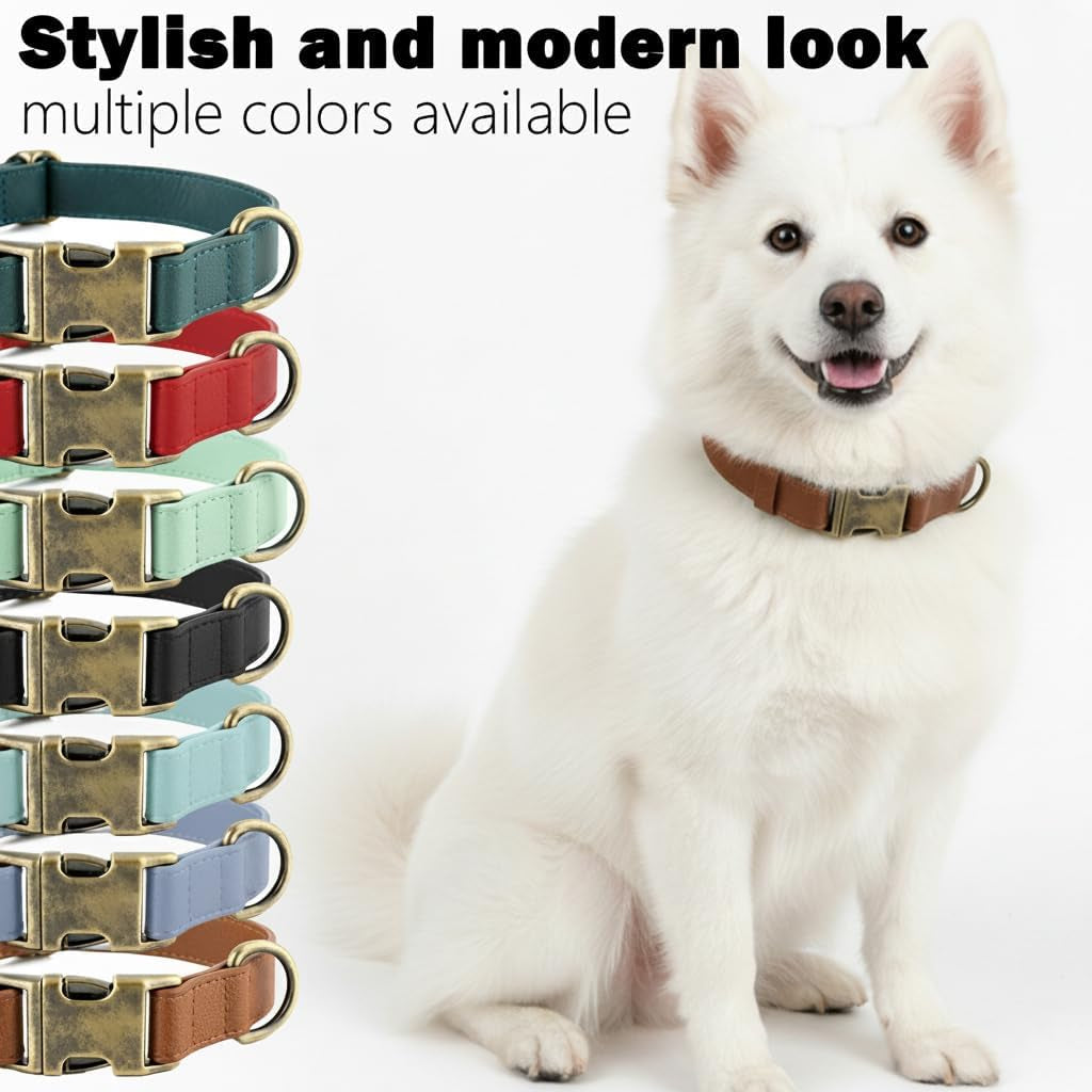 b-f-dog-collar-and-leash-set-leather-silicone-waterproof-odor-proof-dog-collar-and-leash-for-medium-dogs-soft-flexible-dog-collars-adjustable-pet-collar-brown-medium-12-5-20-neck