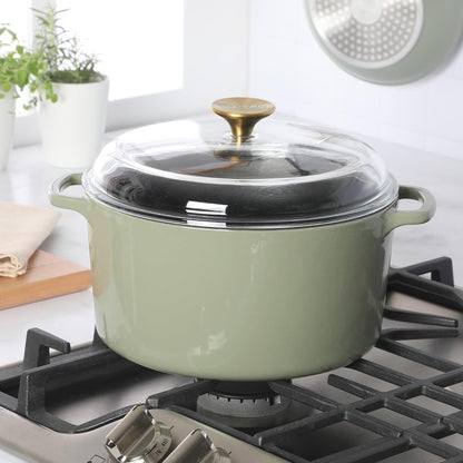 Sur La Table Kitchen Essential Supper Club 5-Quart Enamel-Coated Cast Iron Dutch Oven Pot with Oven Safe Glass Lid, Oven-To-Table Cookware for Bread, Soups, Stews & Braising - Juniper Green7