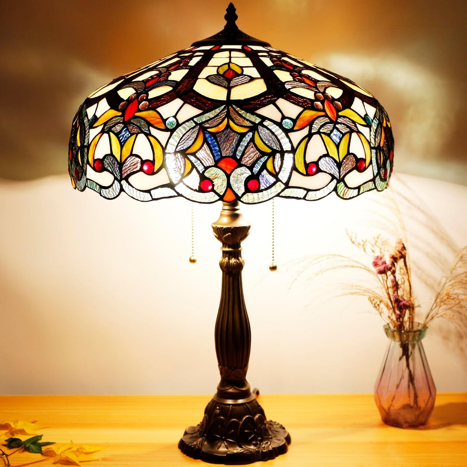 table-lamp-base-replacement-only-cw-6-5-h-24-inch-fit-for-12-14-16-18-inch-tiffany-style-stained-glass-lampshade-dark-bronze-finish-resin-pull-chain-switch