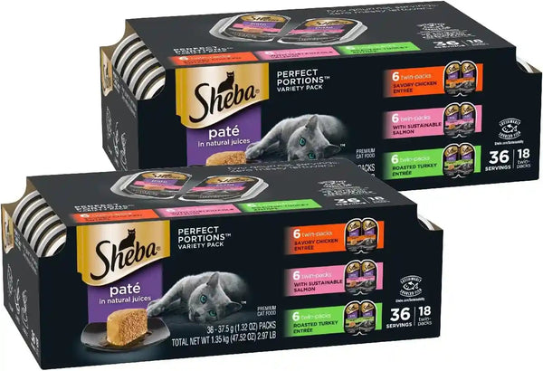 Sheba Perfect Portions Pate Wet Cat Food, Seafood Variety, 2.6 Oz, 24 Ct | Grain-Free, Made in USA, Sustainable Salmon, Signature Seafood & Whitefish Tuna, No Artificial Flavors, Twin-Pack Trays16