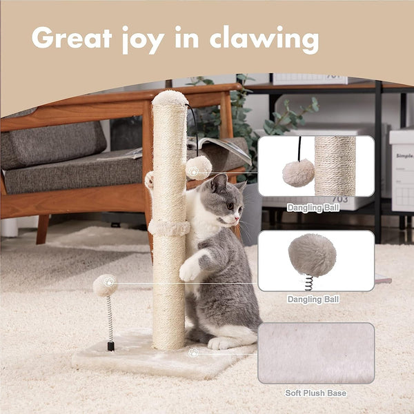 MECOOL Cat Scratching Post Premium Basics Kitten Scratcher Sisal Scratch Posts with Hanging Ball 22In for Kittens or Smaller Cats (22 Inches for Kitten, Beige)2