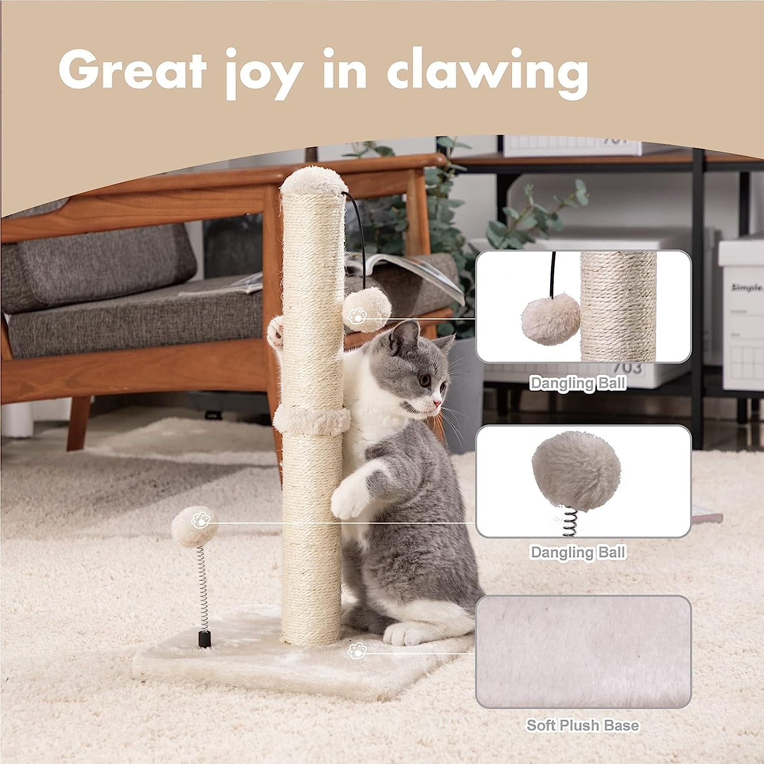 mecool-cat-scratching-post-premium-basics-kitten-scratcher-sisal-scratch-posts-with-hanging-ball-22in-for-kittens-or-smaller-cats-22-inches-for-kitten-beige