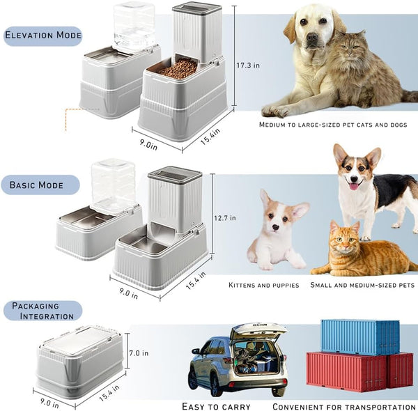 Elevated Dog Bowls Set, 1 Gallon Automatic Gravity Food Feeder & Water Dispenser with Stainless Steel Bowls, Adjustable Elevated Feeder for Small Medium Large Dogs, Anti-Choking & Neck Protection6