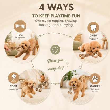 Small Dog Toy & Puppy Teething Toy - Solid Non-Toxic TPR Triangle Ring & Natural Cotton Rope, Lightweight 2.6 Oz Design for Indoor Play, Oral Care Habits & Boredom Relief (Sand Brown)4