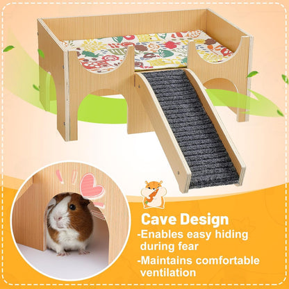 MEWTOGO Upgraded Sturdy Wooden Guinea Pig Castle with Stairs & Mat | Easy to Assemble, Sturdy, Playing Hiding House, for Hamsters Bunny Chinchillas Small Animals3