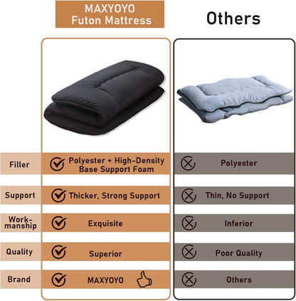 Japanese Floor Mattress 4" Thick Full Size Foldable Futon Mattress | Sleeping Pad Foldable Roll up Mat Boys Girls Dormitory Pad Kids Floor Lounger, Black3