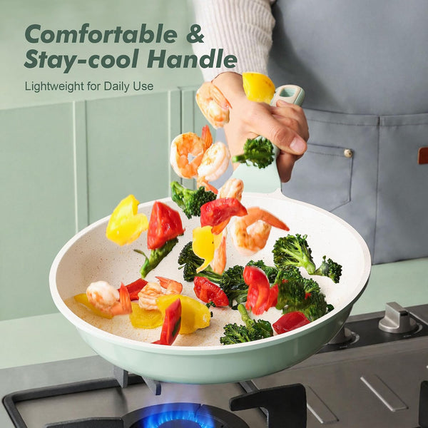 Nonstick Ceramic Frying Pan 11-Inch, Healthy Non Toxic Skillet, Induction Compatible Omelet Pan with Heat Resistant Handle, Pfas-Free, Mint Green6