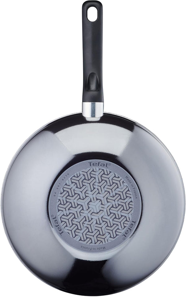 Tefal D52619 Resist Wok Pan | Safe Titanium Non-Stick Coating | Thermal Signal Temperature Indicator | Not Suitable for Induction Cookers | Easy Cleaning | Flame Protect Technology | Black | 28 Cm /6