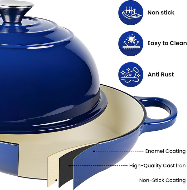 Dutch Oven for Bread Baking, Bread Oven, Enameled Cast Iron Dutch Oven, Bread Pot with Dome Lid, Oven Safe up to 500°F, 6 Quart, Blue6