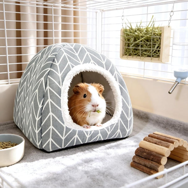 Guinea Pig Hideout Bed, Dwarf Rabbit House Cave | Cozy Hide-Out Cage Accessories for Little Bunny, Hedgehog, Ferret, Chinchilla & Other Small Animals, Grey2