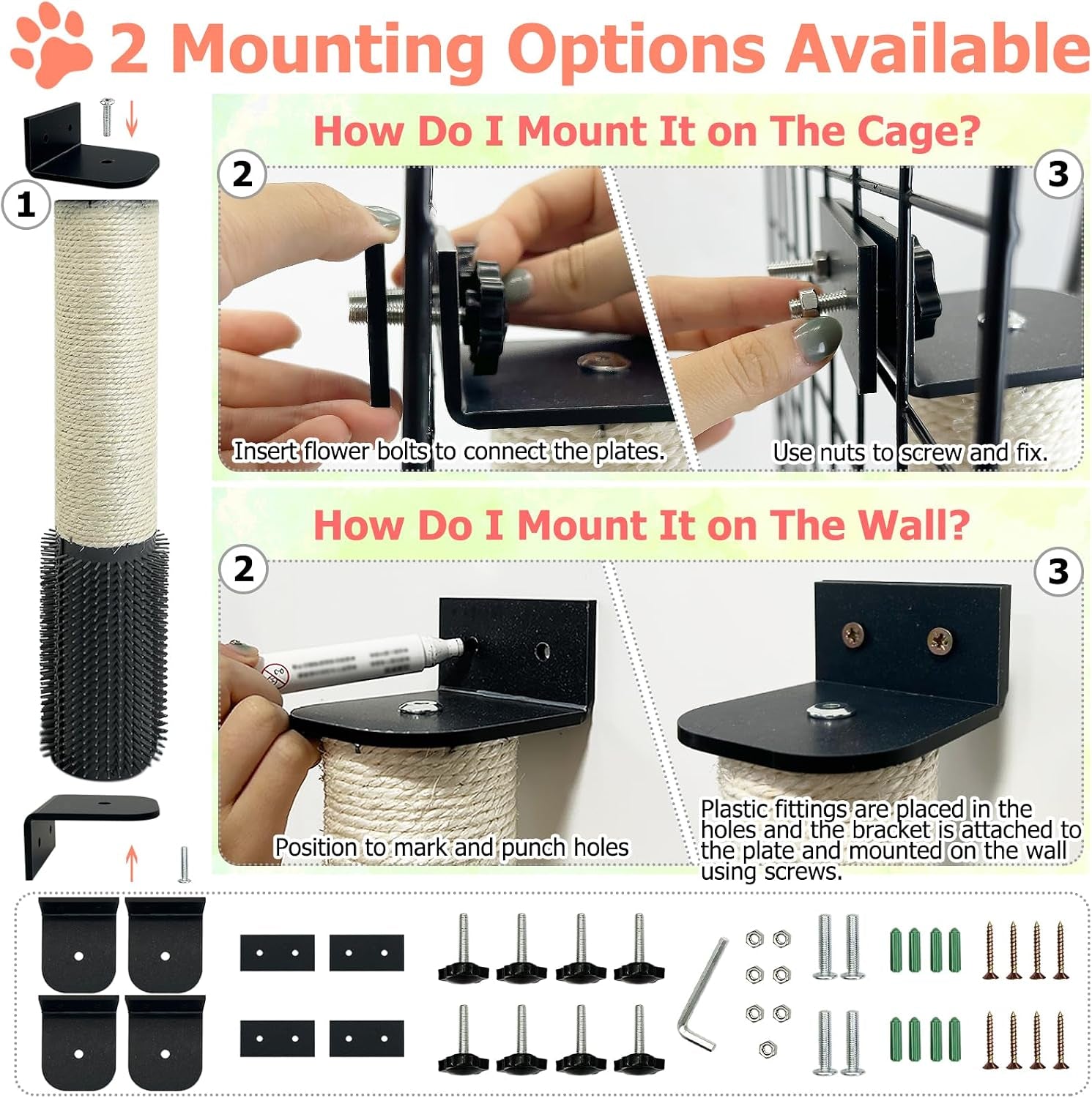 cat-scratching-post-wall-mounted-2-pack-cage-mount-cat-scratcher-2-in-1-natural-sisal-kitty-scratch-posts-with-self-groomer-massager-for-scratch-and-climbing-15-7x2-7in-white