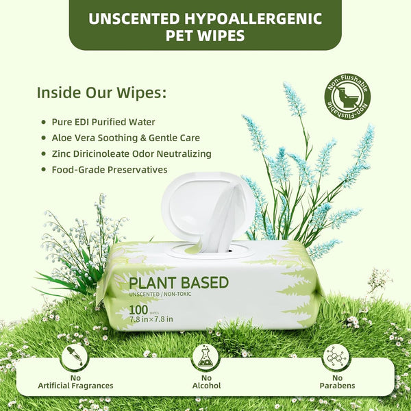 IMMHABI 400 Count Dog Wipes, Unscented Plant-Based Hypoallergenic Pet Wipes for Paws, Butt, and Anal Gland Care, Cleansing & Deodorizing for Puppies and Cats2