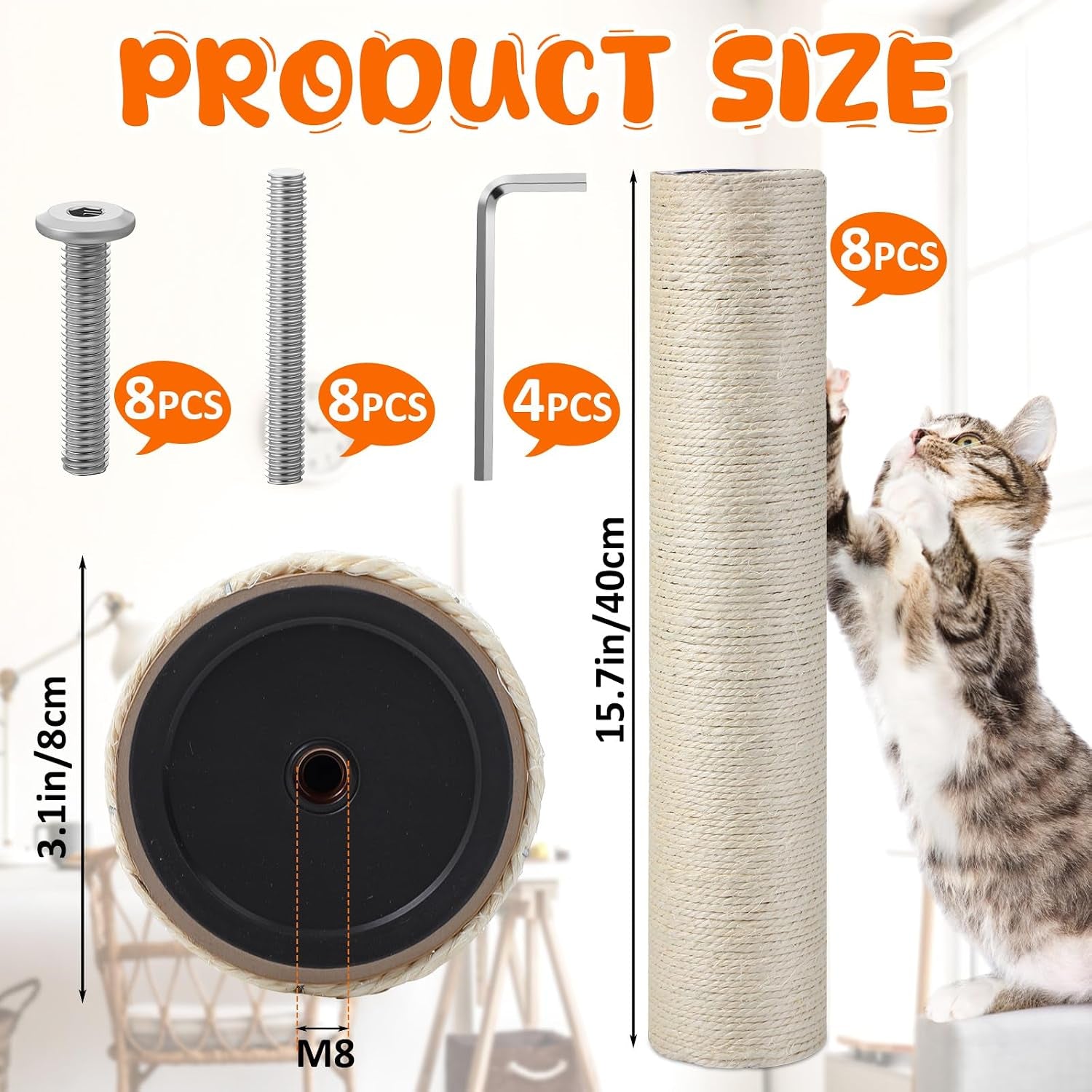 arrowbash-8-pcs-m8-cat-scratching-post-replacement-15-7x3-1-sisal-pole-cat-tree-climbing-post-replacement-with-screw-refill-scratcher-pole-for-indoor-kitten-tree-tower-spare-pet-furniture-protector