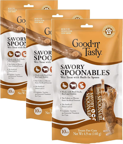 Good ‘N’ Tasty Savory Spoonables with Real Duck, Beef & Rabbit, 6 Count Tube, Triple Flavor Squeezable Lickable Wet Treats for Cats with Built-In Spoon for Less Mess17