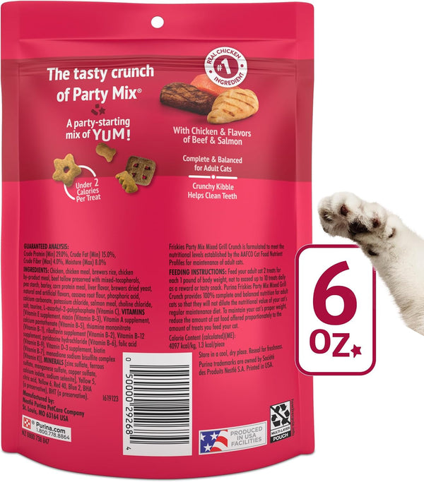 Purina Friskies Cat Treats, Party Mix Mixed Grill Crunch - (Pack of 6) 6 Oz. Pouches7
