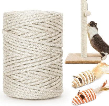 328FT 1/4 Inch Cat Scratching Sisal Rope for Cat Trees & Posts | Thick White Jute Rope with 2 Cat Mouse Toys for Scratch Posts, Cat Towers & DIY Projects12