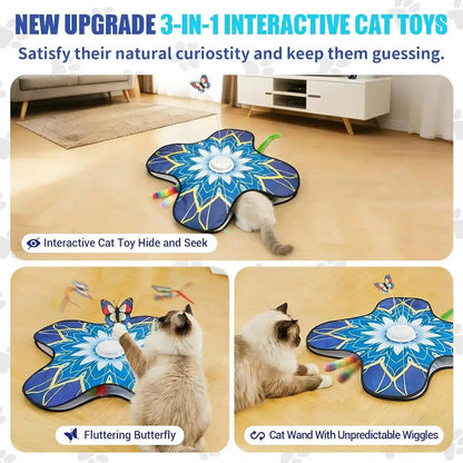 Interactive Cat Toy for Indoor Cats, Touch Activated Automatic Electronic Cat Toy with Sound On/Off, Dual Wands, Non-Slip Suction Cups, Rechargeable Hide and Seek Cat Play Mat for Bored Adult Kittens2