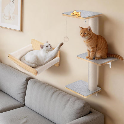 Wall Mounted Cat Shelves Set with Hammock | Sisal Scratching Posts, 3 Wooden Steps, Space-Saving Cat Tree, for Indoor Cats up to 30 Lbs8