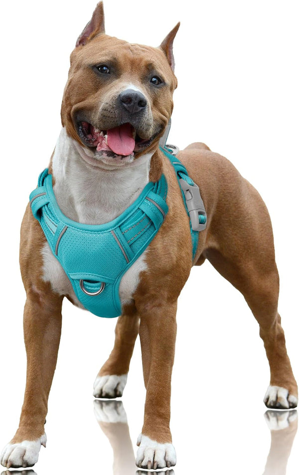 BARKBAY No Pull Dog Harness Large Reflective Dog Harness with Front Clip and Easy Control Handle for Walking Training Running with ID Tag Pocket(Ocean Blue,L)1