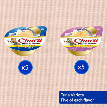 INABA Churu Pop'N Serve Lickable Cat Treats, Tuna Variety, 10Ct | Immune Support, 90% Moisture, 16 Calories, Soft Jelly, Easy-Serve Cup, Grain-Free, 10 X 1.2 Oz Cups5