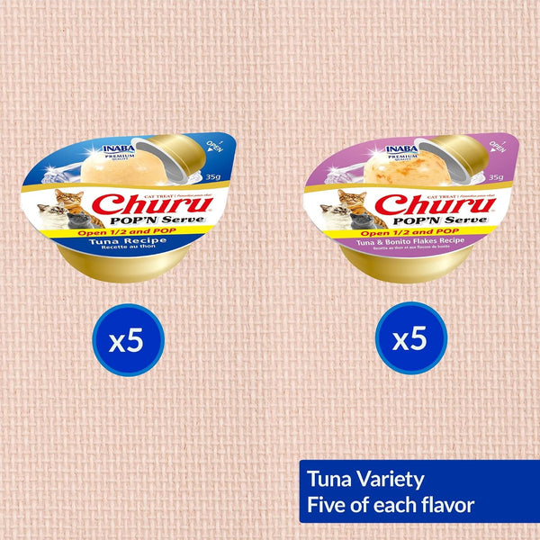 INABA Churu Pop'N Serve Lickable Cat Treats, Tuna Variety, 10Ct | Immune Support, 90% Moisture, 16 Calories, Soft Jelly, Easy-Serve Cup, Grain-Free, 10 X 1.2 Oz Cups5