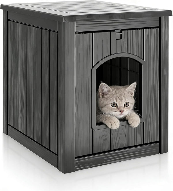 KAMABOKO Cat Litter Box Enclosure, Waterproof Plastic Hidden Litter Box Furniture with Openable Door, Multi-Functional Cat Furniture for Living Room Bedroom (Gray)6