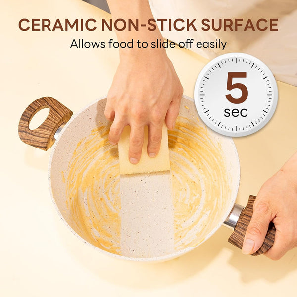 17-Piece Nonstick Cookware Set, Pfas-Free, Induction, Cream White | Dishwasher Safe, Detachable Stay-Cool Handles, Vented Glass Lids, Fits Gas & Ceramic Stovetops, Lightweight & Compact5