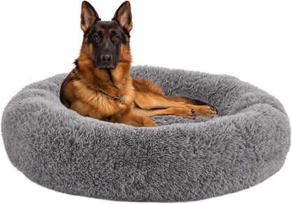 Calming Dog Beds for Large Dogs, Faux Fur Donut Cuddler Dog Bed, round Fluffy Pillow, Washable Pet Bed for Dogs up to 80Lbs, 36Inch15