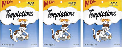 Temptation Indoor Care ,Mega (3 Pack ) Chicken Flavor Cat Treats 4.9 Oz Indoor Care 4.9 Ounce (Pack of 3)1