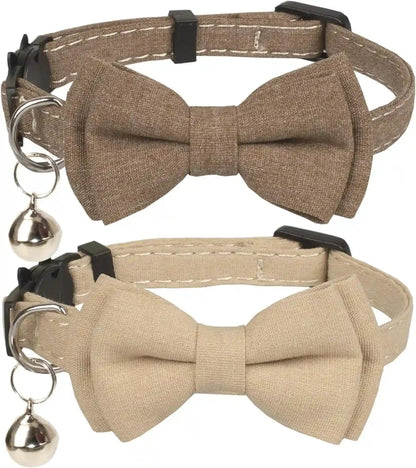 Cat Collar Breakaway Bowtie Safety with Bell Adjustbale Kitten Puppy Solid Plaid Color Set D-[2Pcs] Pink-212