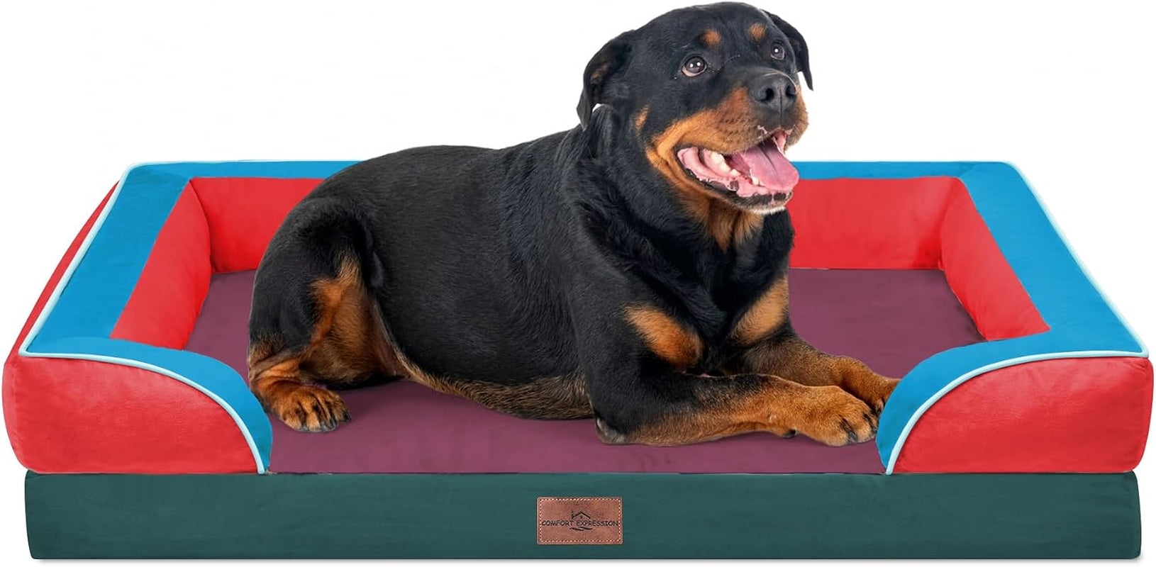 comfort-expression-orthopedic-dog-bed-for-extra-large-dogs-with-bolster-waterproof-dog-couch-bed-with-washable-cover-non-slip-bottom-supportive-egg-crate-foam-xl-pet-bed-42x30-inch