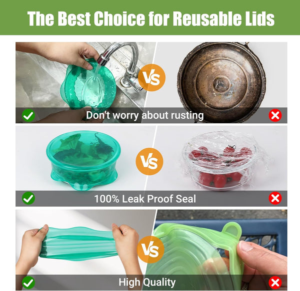 Silicone Stretch Lids for Food Storage in Fridge, Reusable Elastic Bowl Covers for Cup, Cans, Jars, round & Rectangle Container, Food Grade Silicone Microwave Food Cover, Heat-Resistant, 6PCS4
