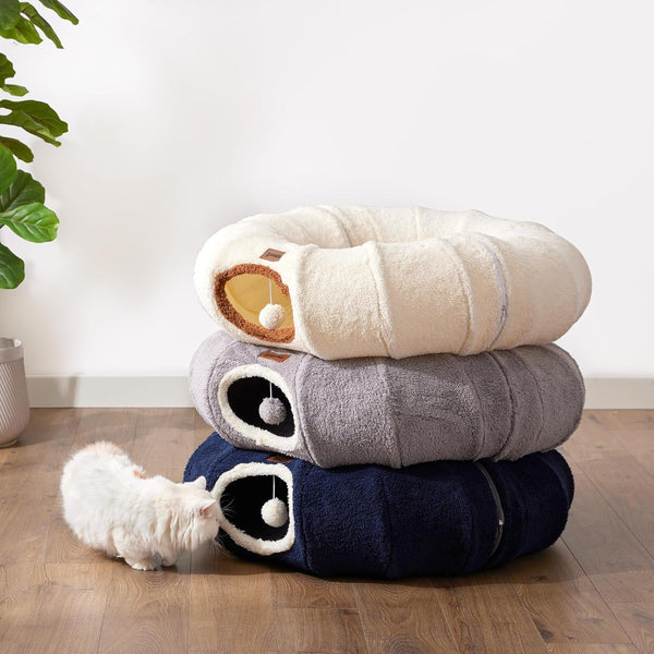 ZOMISIA Cat Tunnel Bed for Indoor Cats, Cute Cat Donut Toy Tunnel for Small Large Cats, Peekaboo Pet Cave Play Tunnel Toys for Kitten/Rabbit,Beige4