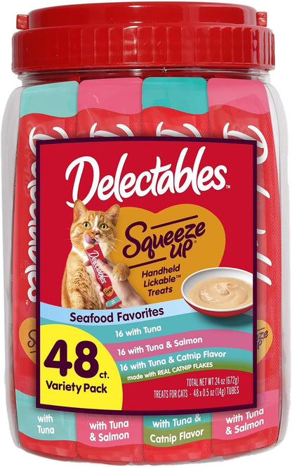 Delectables Squeeze up Seafood Variety Pack, Creamy Squeezable Puree, Lickable Wet Cat Treats, Grain Free, No Added Fillers, No By-Products, No Added Preservatives, 0.5 Ounces Tube, 54 Tubes Total10